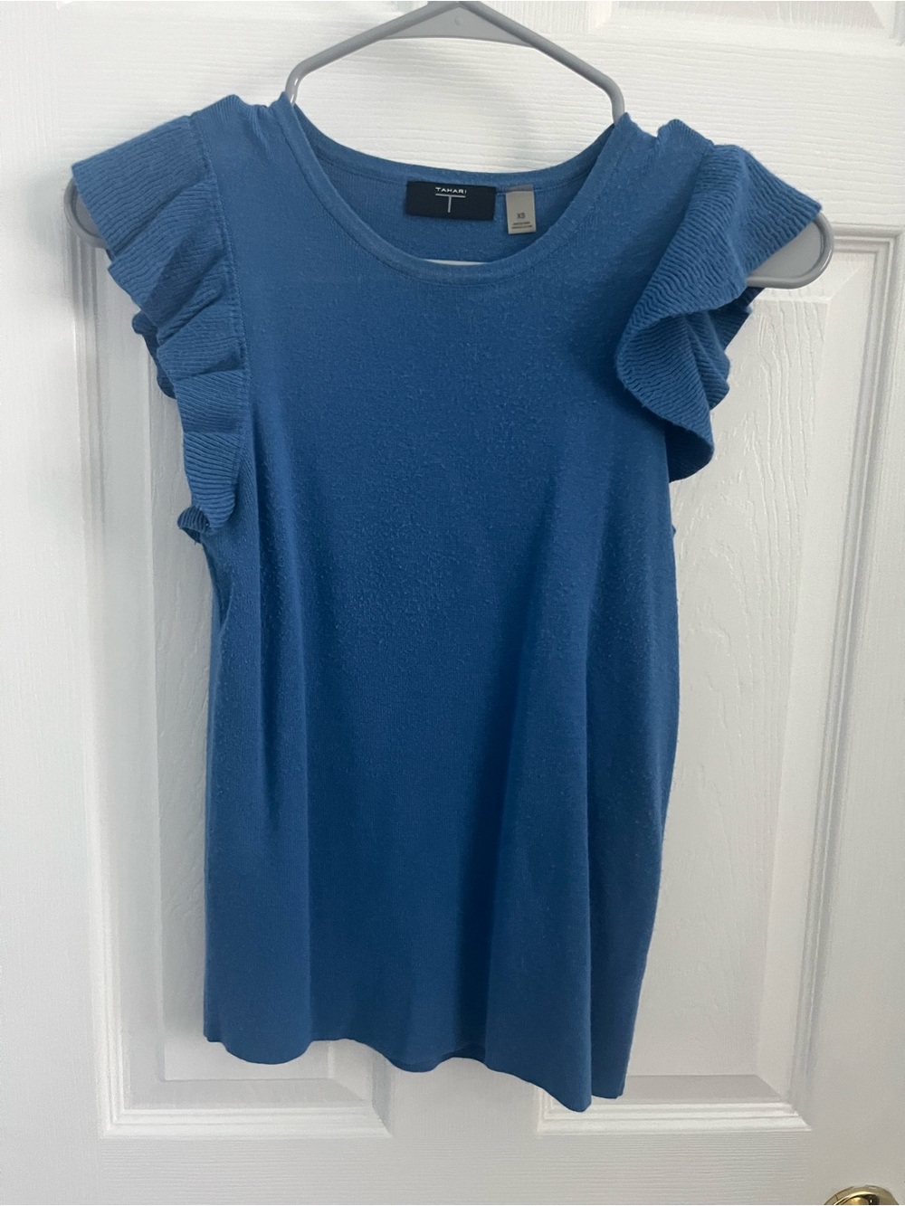 Tahari Blue Ruffle Sleeve Tank Top